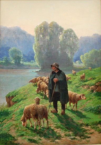 Jules Bathieu, Shepherd with Flock
Oil on Canvas