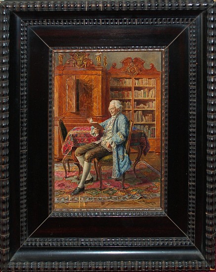 Hans Hamza, Gentleman in a Light Blue Waistcoat Reading in His Study
Oil on Panel