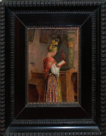 Hans Hamza, Woman in Orientalist Dress Reading a Book
Oil on Panel