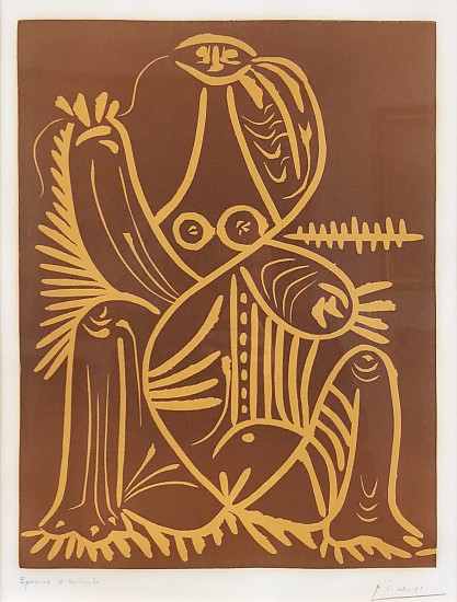 Pablo Picasso, Diurnes (Femme Assise En Pyjama De Plage II)
1962, Linoleum Cut