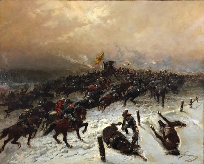 Wilfrid Constant Beauquesne, Battle Scene in Winter
Oil on Canvas