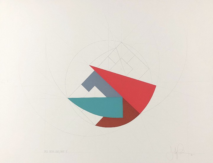 John P., Geometric, Linear Shapes in Aqua, Red, Gray, and Maroon
Color Lithograph