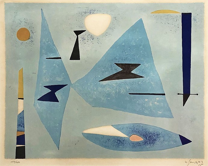 Gustave Singier, Abstract Composition in Blue
1955, Color Lithograph