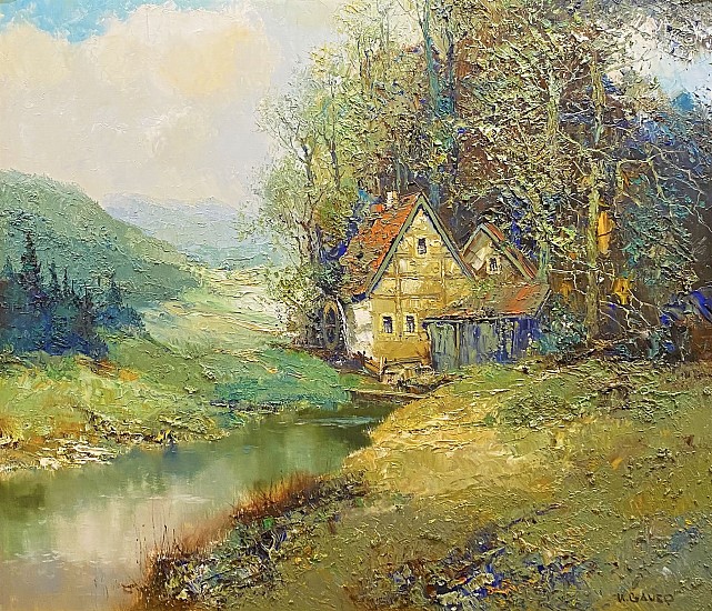 Willi Bauer, Cottage with Mill
Oil on Canvas