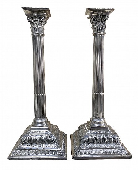 Unknown, English, Pair of Silver Columnar English Candle Sicks
19th Century, Silver