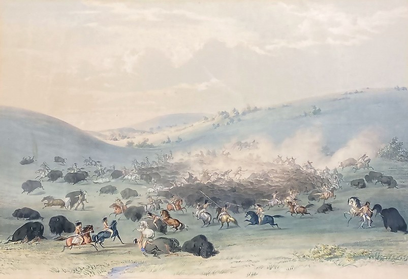 George Catlin, Indians Hunting Buffalo
1840, Hand Colored Stone Lithograph