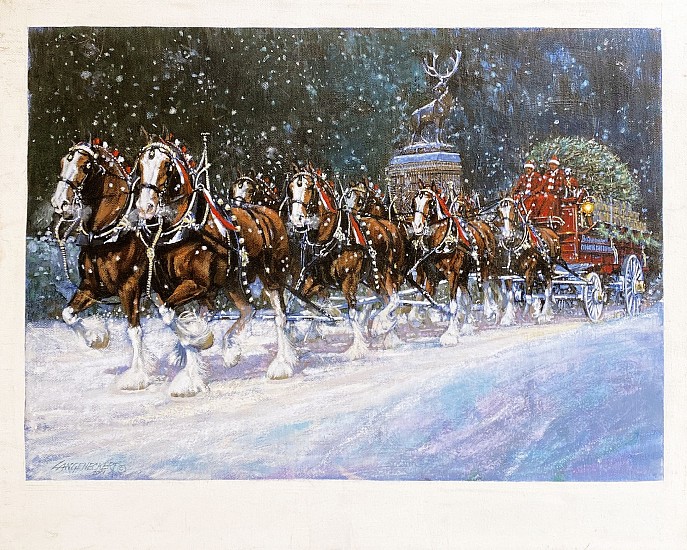 Don Langeneckert, Color Sketch for “A&B Clydesdales Coming Through Grant’s Farm Gate on a Snow-Covered Evening, 2002”
2001, Oil on Canvas