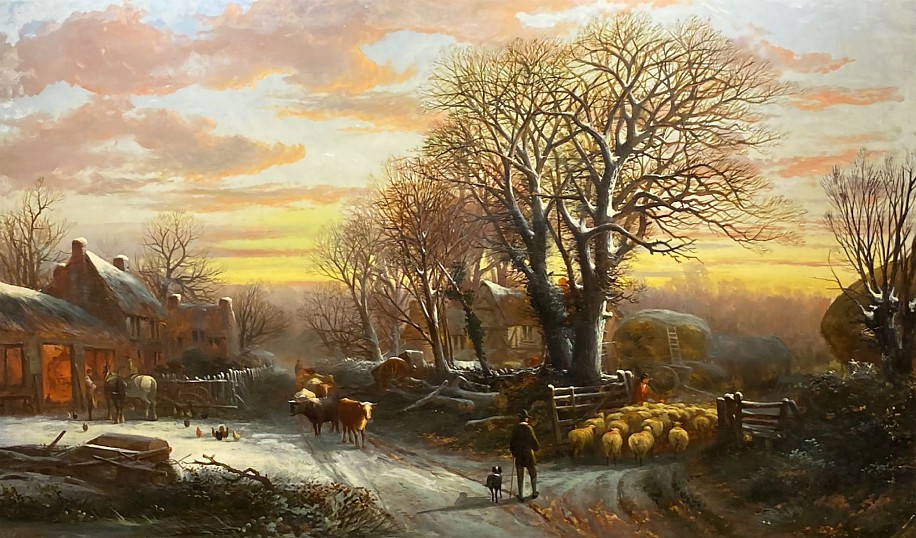 Charles Branwhite, A Winter Evening, Returning to the Fold
Oil on Canvas