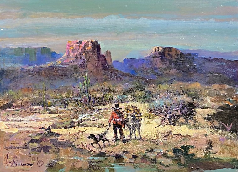 Arthur Fitzsimmons, Indian with Dog Collecting Fire Wood
Oil on Canvas