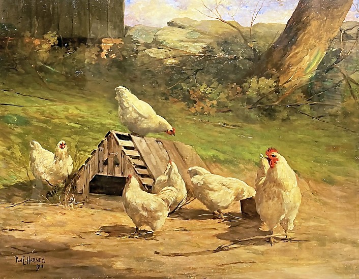 Paul Harney, Six Chickens Outside Barn
1911, Oil on Canvas