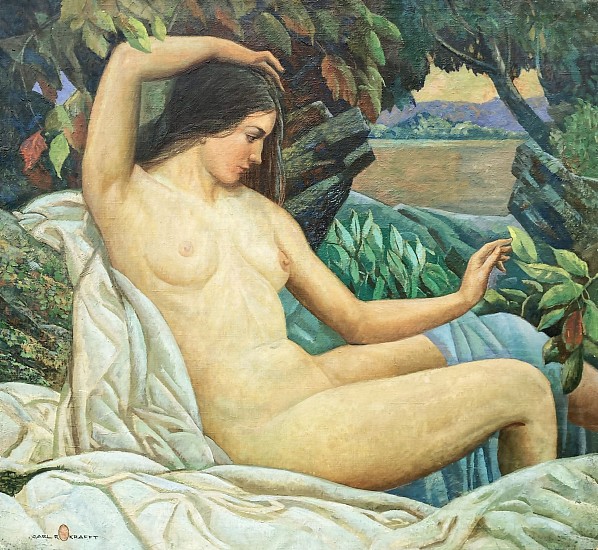 Carl Krafft, Nude in Garden with Foliage
Oil on Canvas