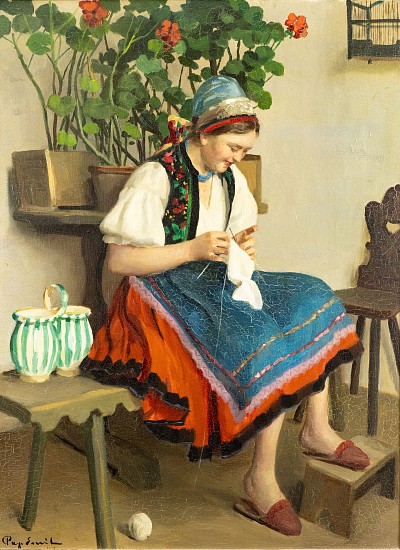 Emil Pap, Young Girl Embroidering
Oil on Canvas