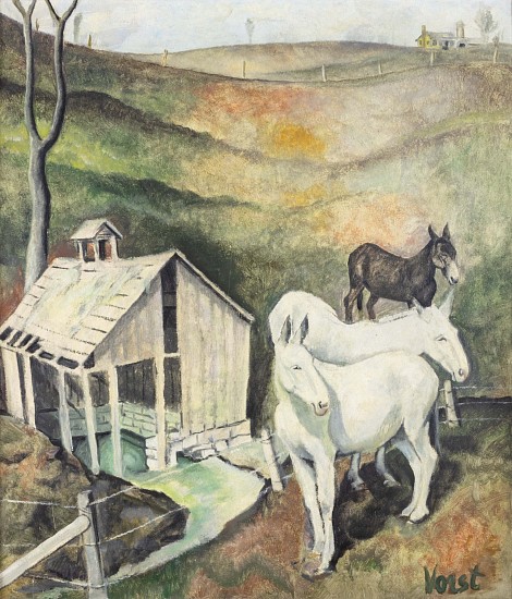 Joseph Vorst, Three Mules and Spring
Oil on Masonite