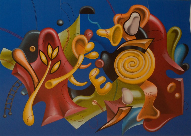 Yankel Ginzberg, Abstract Composition on Blue Background
Color Lithograph